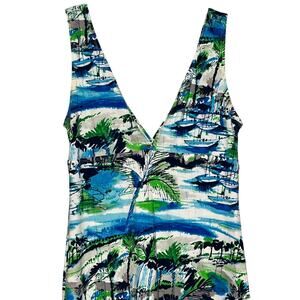 Tommy Bahama Medium Blue V Neck and Back Tropical Ocean Maxi Dress